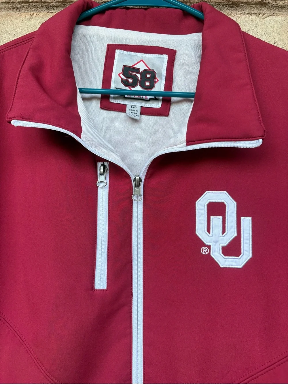 OU Crimson Full-Zip Jacket with White Trim 58 Sports Size L